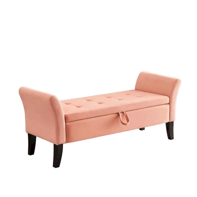 Banc en velours avec rangement de 51,5 po