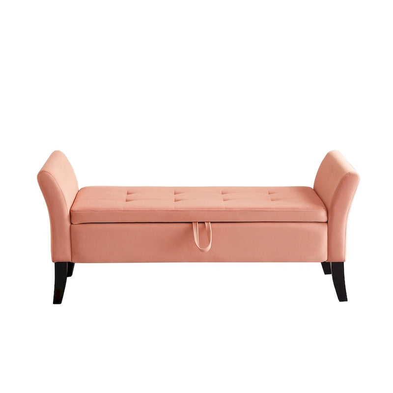Banc en velours avec rangement de 51,5 po