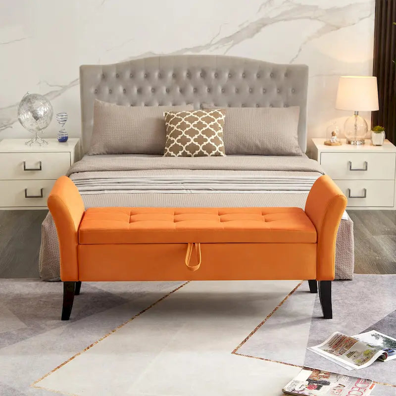 Banc en velours avec rangement de 51,5 po