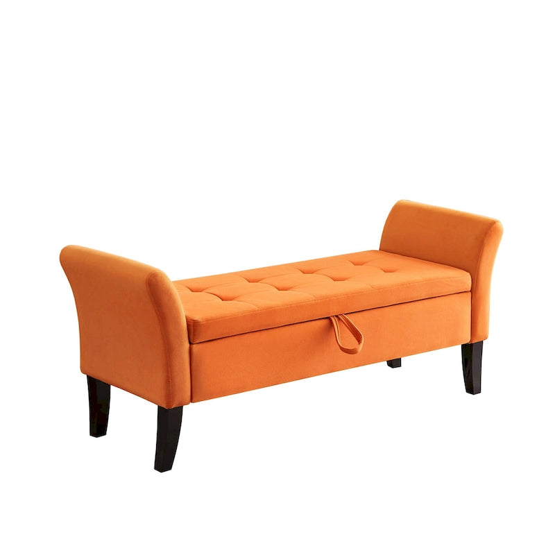 Banc en velours avec rangement de 51,5 po