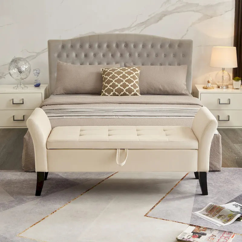 Banc en velours avec rangement de 51,5 po
