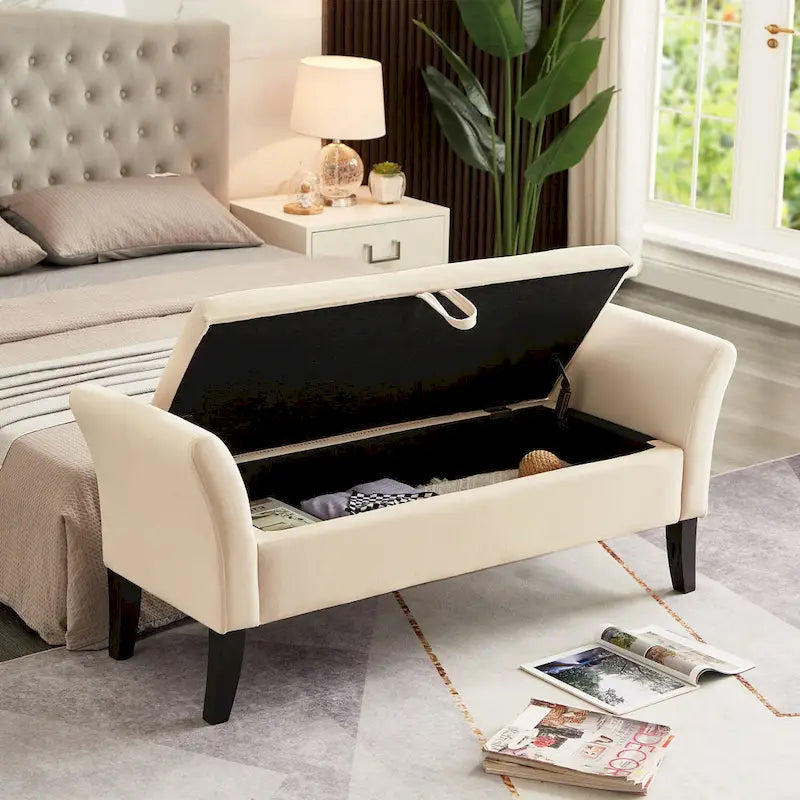 Banc en velours avec rangement de 51,5 po