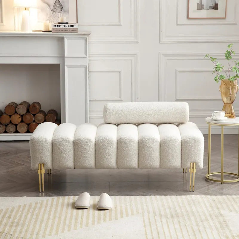 Banc de bout de lit moderne de 53,2 po de largeur, canapé 2 places capitonné en tissu, pouf d'entrée