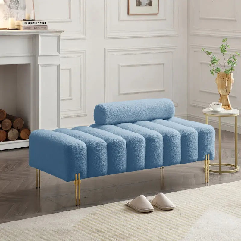 Banc de bout de lit moderne de 53,2 po de largeur, canapé 2 places capitonné en tissu, pouf d'entrée