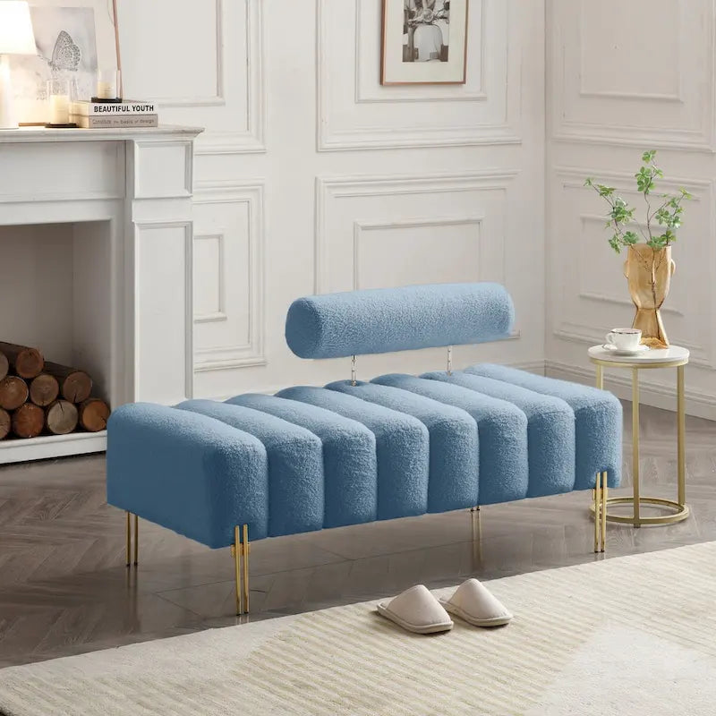 Banc de bout de lit moderne de 53,2 po de largeur, canapé 2 places capitonné en tissu, pouf d'entrée