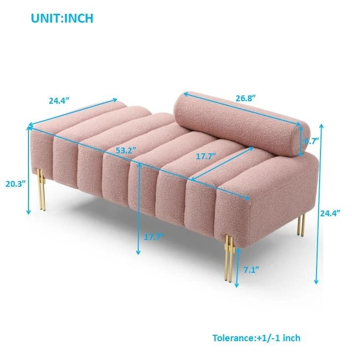 Banc de bout de lit moderne de 53,2 po de largeur, canapé 2 places capitonné en tissu, pouf d'entrée