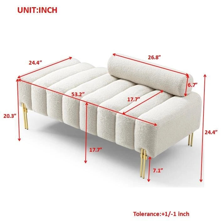 Banc de bout de lit moderne de 53,2 po de largeur, canapé 2 places capitonné en tissu, pouf d'entrée