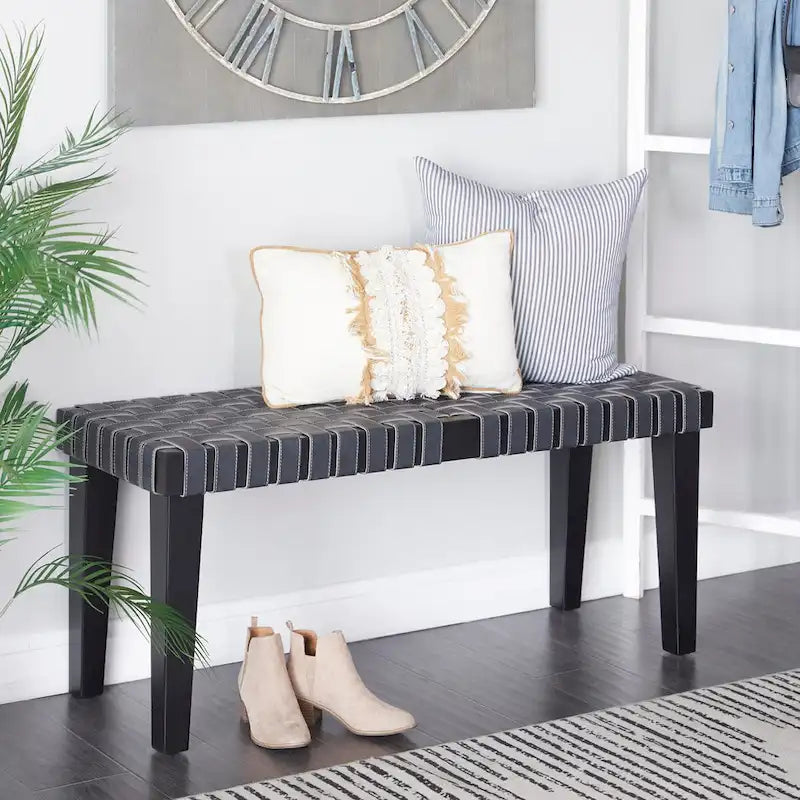 Banc en bois tressé noir ou marron