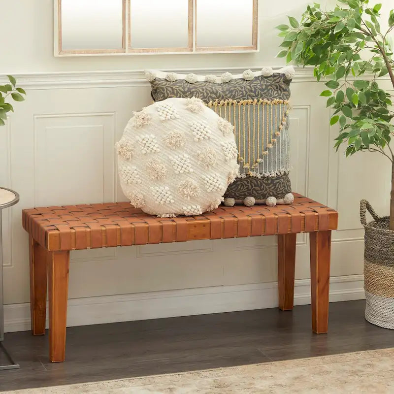 Banc en bois tressé noir ou marron