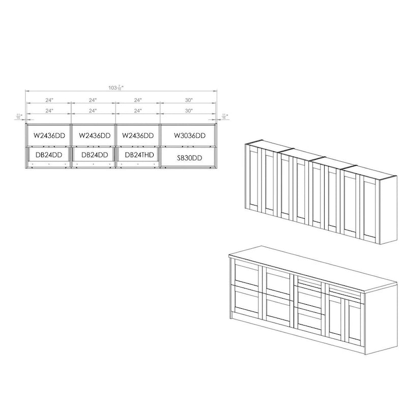 Caisson de cuisine bas, blanc mat, 8,5 pi de largeur - 103 po x 24 po