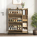 Meuble à chaussures avec 3 tiroirs basculants et étagères ouvertes, meuble de rangement à chaussures moderne et fin pour entrée, range-chaussures étroit caché
