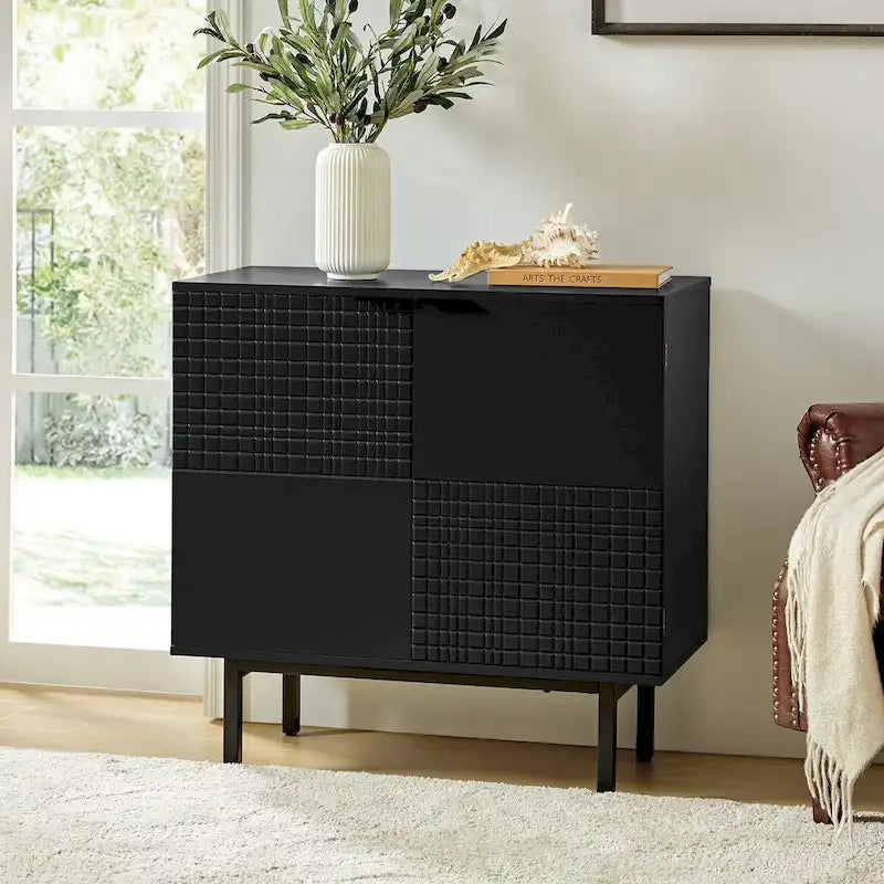 Meuble d'appoint moderne de 30 po de hauteur à 2 portes avec pied en métal