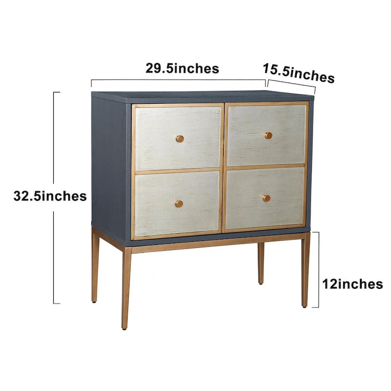 Buffet bas de rangement 2 portes style Mid-Century Modern avec étagère et détails en laiton brossé pour salon ou salle à manger