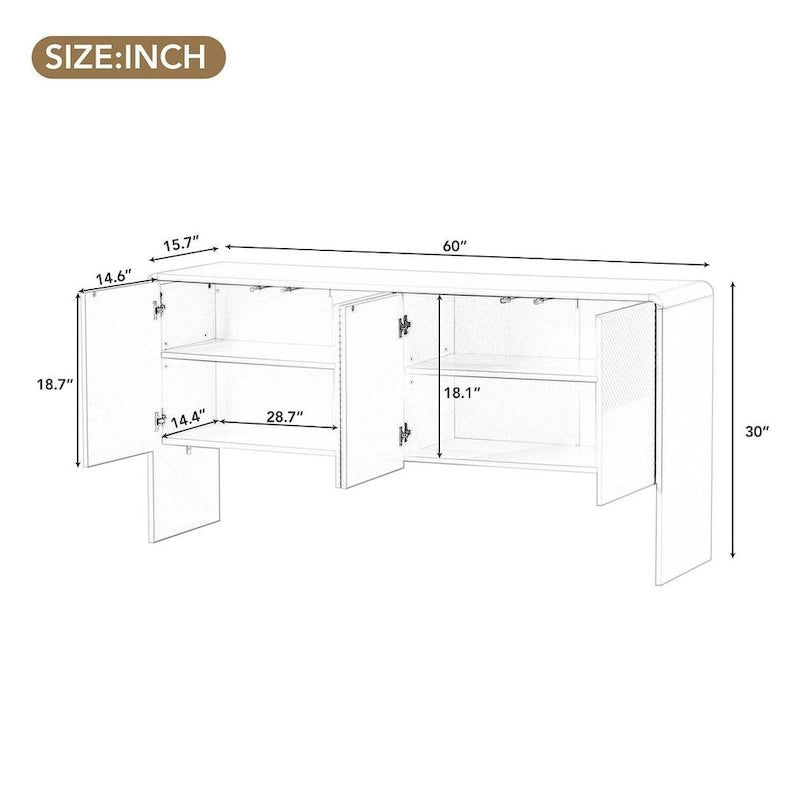 Buffet/bahut minimaliste de 60 po de largeur avec 4 portes et grand espace de rangement