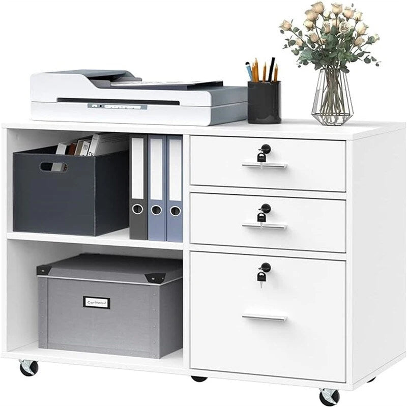 Caisson de bureau en bois à 3 tiroirs - 15,6 po P x 35 po L x 25,6 po H