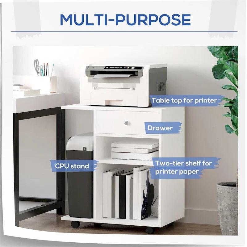 Support pour imprimante mobile, caisson de bureau à roulettes, réglable