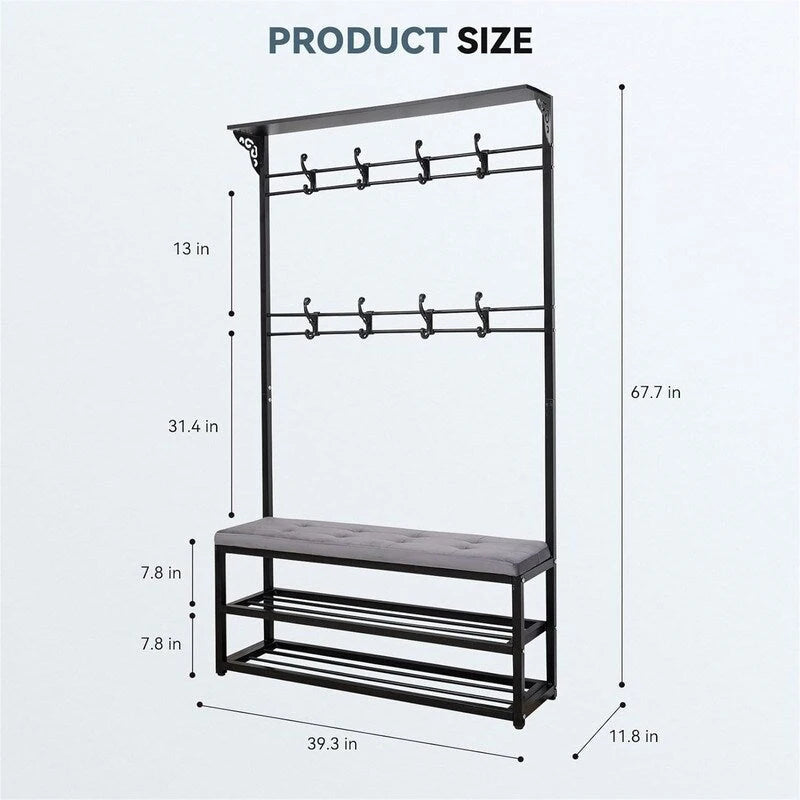 Meuble d'entrée avec banc et rangement à chaussures - 39,37 po P x 11,8 po L x 67,77 po H