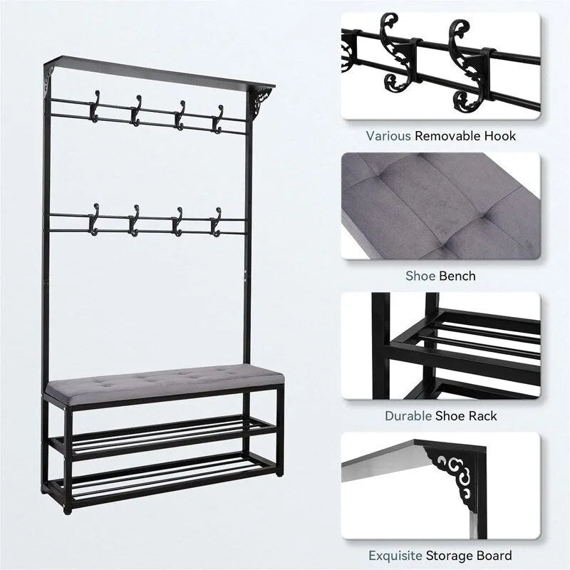 Meuble d'entrée avec banc et rangement à chaussures - 39,37 po P x 11,8 po L x 67,77 po H