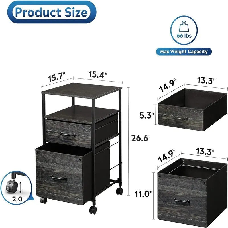 Caisson mobile à 2 tiroirs - 15,7 po P x 15,4 po L x 26,8 po H
