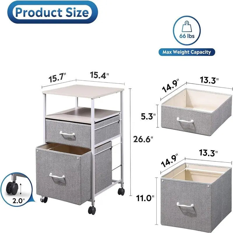 Caisson mobile à 2 tiroirs - 15,7 po P x 15,4 po L x 26,8 po H