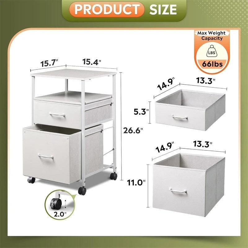 Caisson mobile à 2 tiroirs - 15,7 po P x 15,4 po L x 26,8 po H