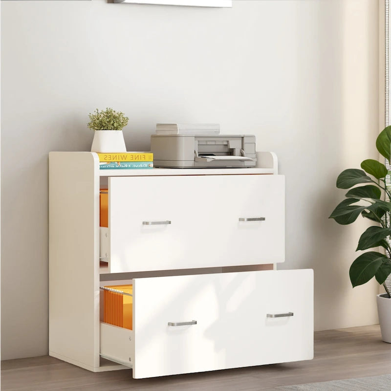 Modern 2 Drawer Large Lateral Filing Cabinet with Charging Station & Power Outlet