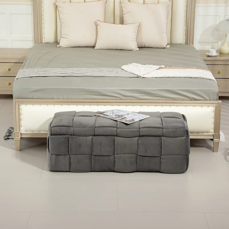 Pouf de rangement en tissu capitonné avec charnière de sécurité