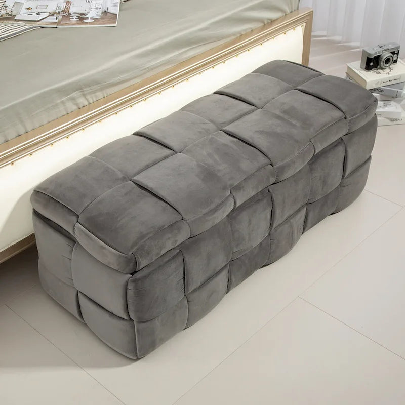 Pouf de rangement en tissu capitonné avec charnière de sécurité