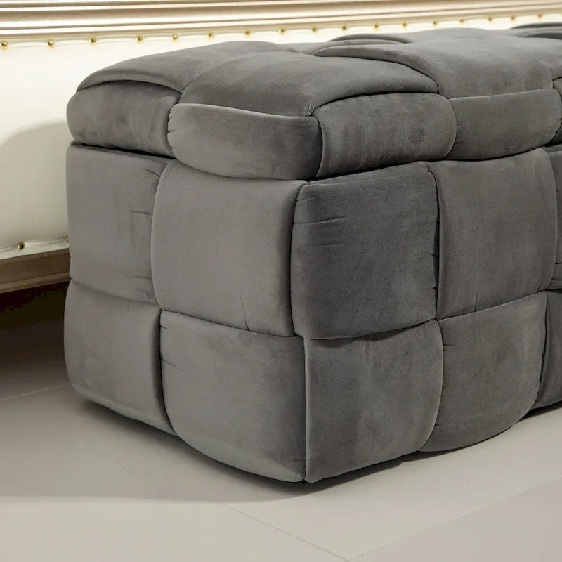 Pouf de rangement en tissu capitonné avec charnière de sécurité