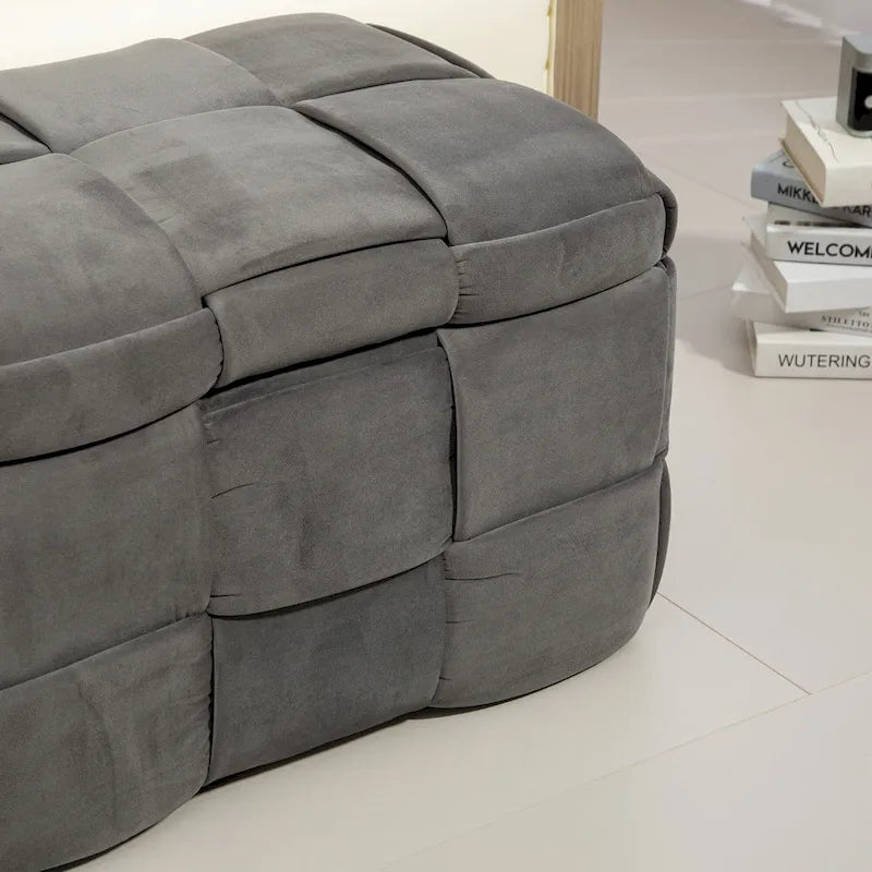 Pouf de rangement en tissu capitonné avec charnière de sécurité