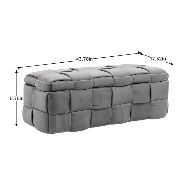 Pouf de rangement en tissu capitonné avec charnière de sécurité