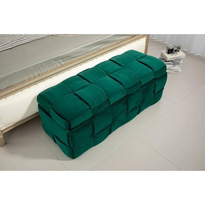 Pouf de rangement en tissu capitonné avec charnière de sécurité