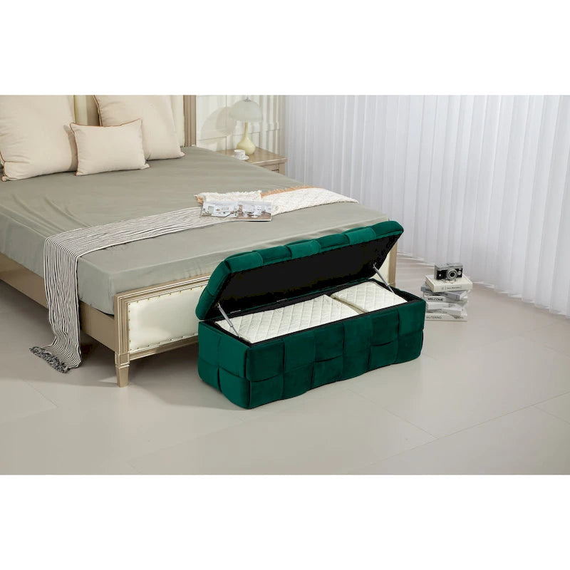 Pouf de rangement en tissu capitonné avec charnière de sécurité