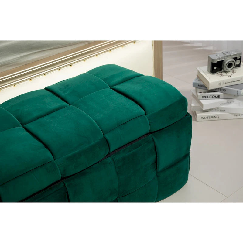 Pouf de rangement en tissu capitonné avec charnière de sécurité