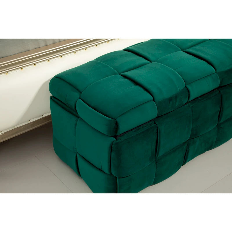 Pouf de rangement en tissu capitonné avec charnière de sécurité