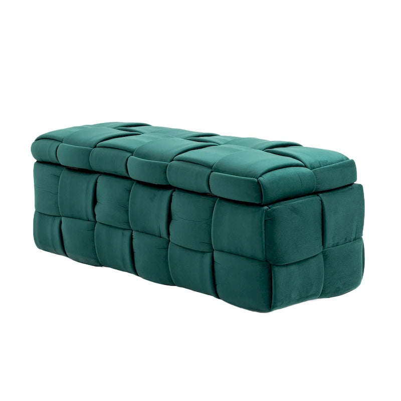Pouf de rangement en tissu capitonné avec charnière de sécurité