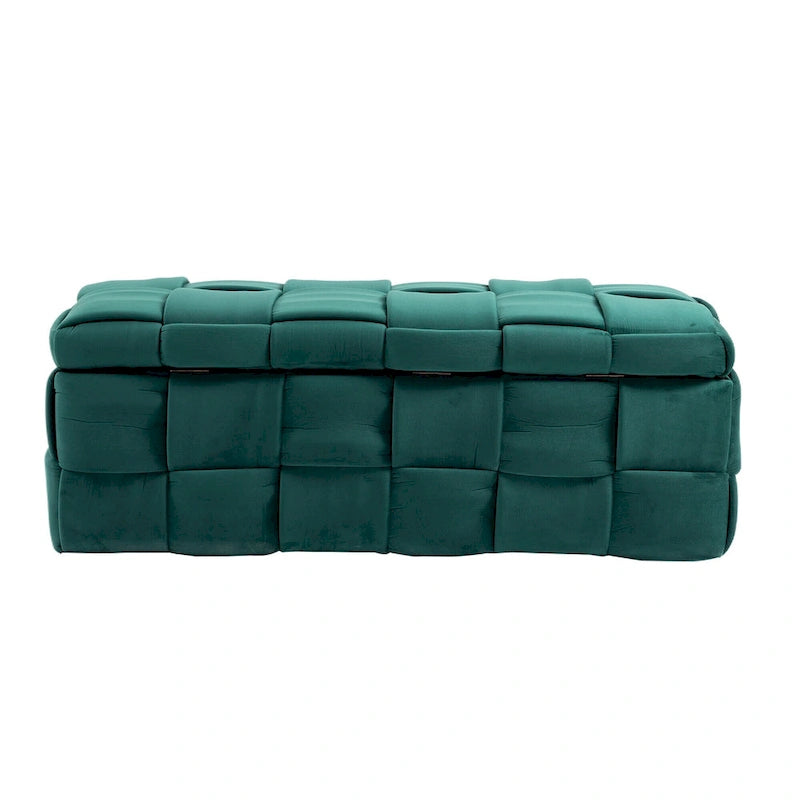Pouf de rangement en tissu capitonné avec charnière de sécurité