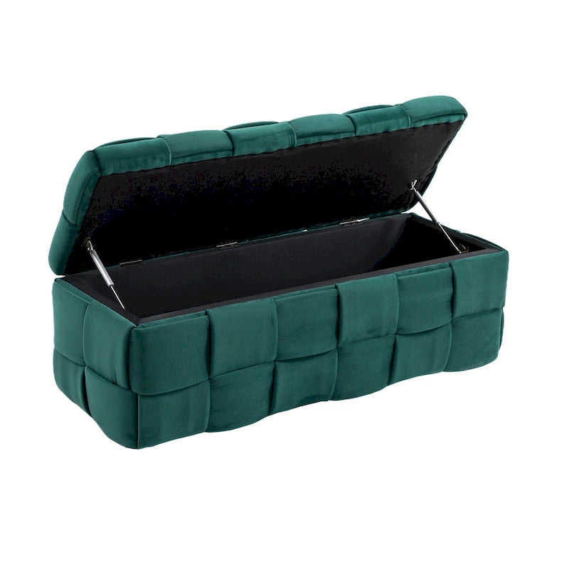 Pouf de rangement en tissu capitonné avec charnière de sécurité