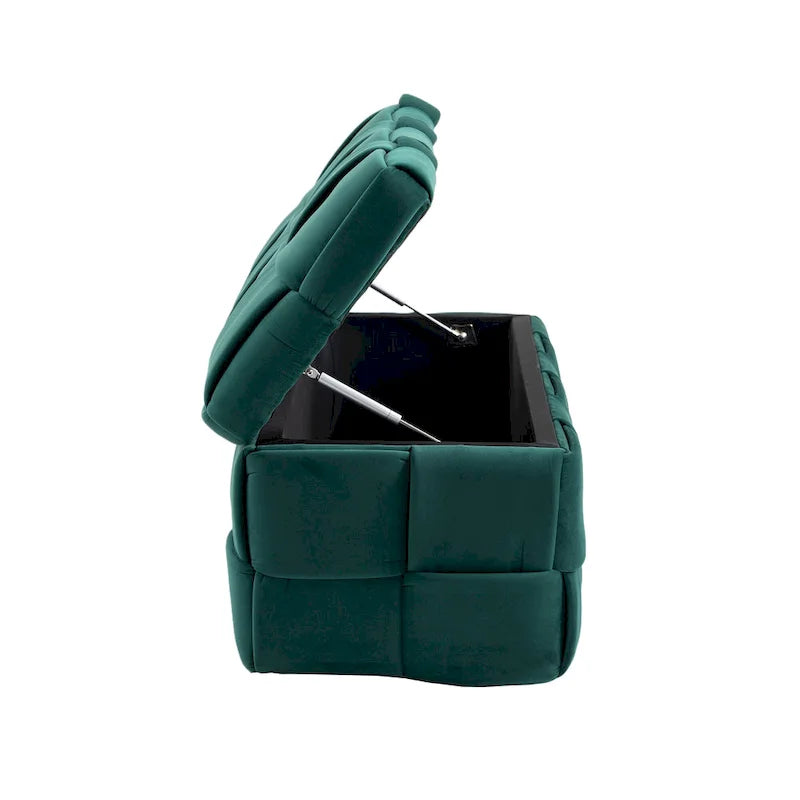 Pouf de rangement en tissu capitonné avec charnière de sécurité