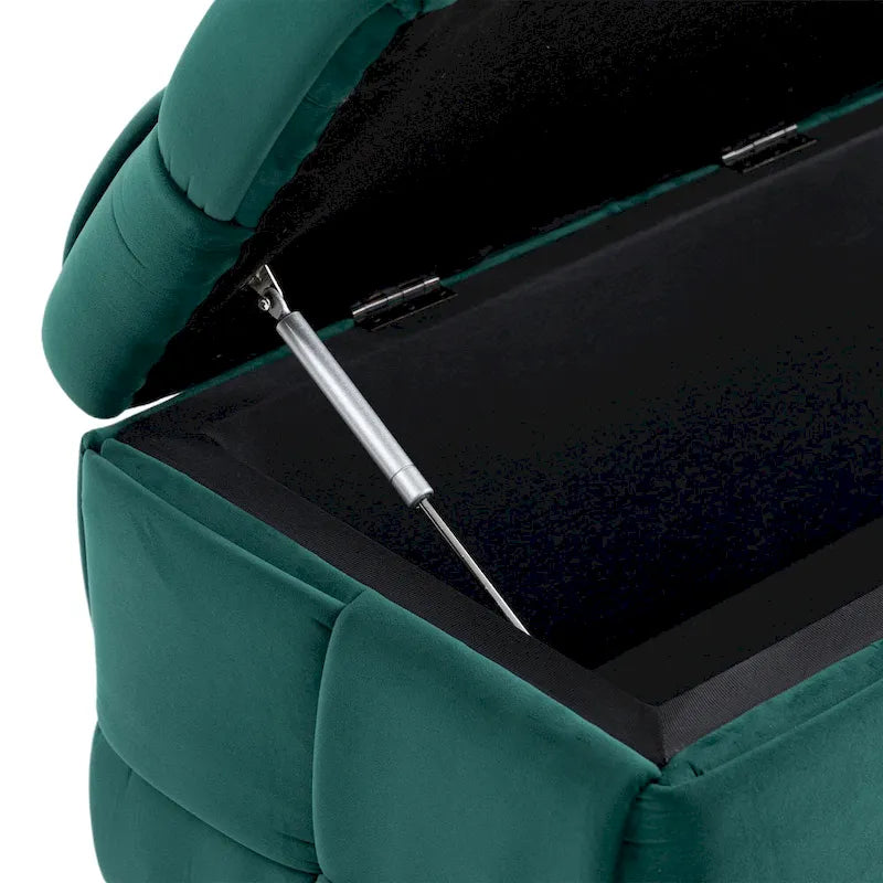 Pouf de rangement en tissu capitonné avec charnière de sécurité