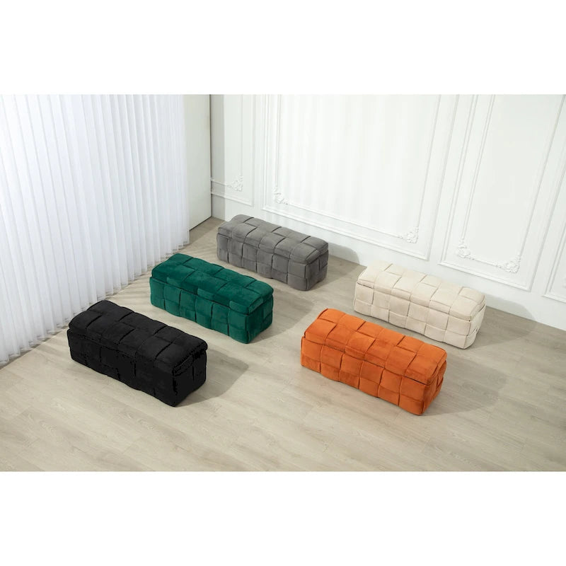 Pouf de rangement en tissu capitonné avec charnière de sécurité