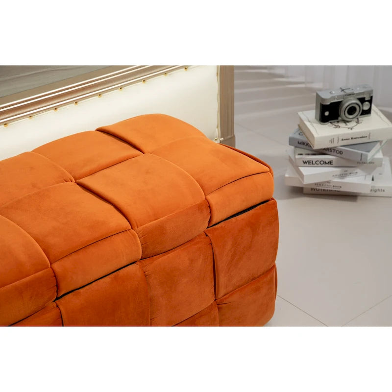 Pouf de rangement en tissu capitonné avec charnière de sécurité