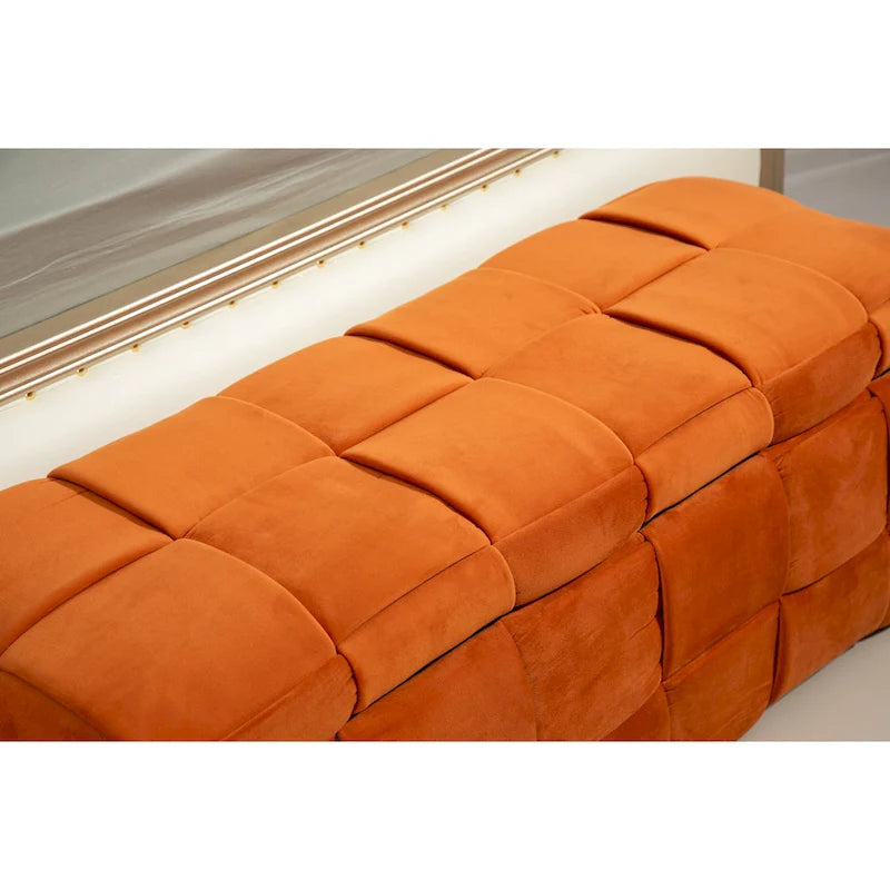 Pouf de rangement en tissu capitonné avec charnière de sécurité