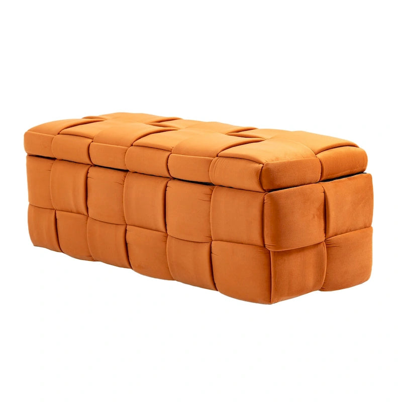 Pouf de rangement en tissu capitonné avec charnière de sécurité