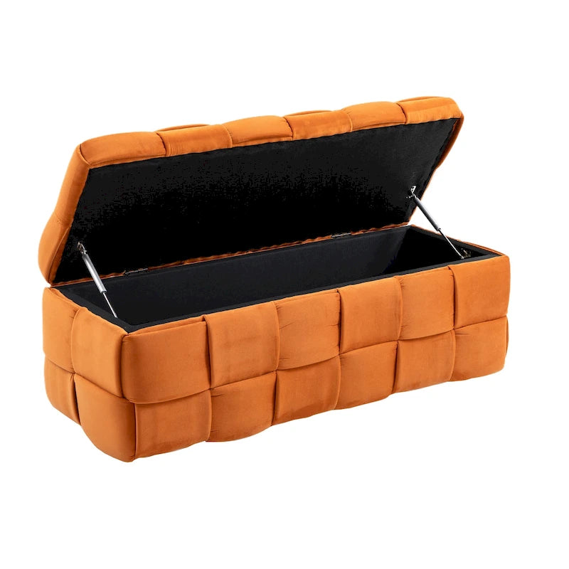 Pouf de rangement en tissu capitonné avec charnière de sécurité
