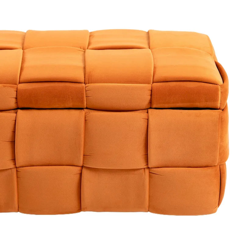 Pouf de rangement en tissu capitonné avec charnière de sécurité