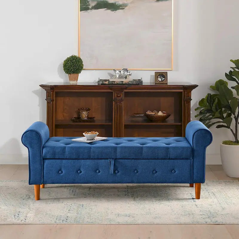 Banc de rangement capitonné pour chambre à coucher, 62 po, pouf moderne en tissu rembourré, banc de fenêtre, design à accoudoirs enroulés