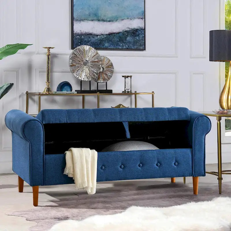 Banc de rangement capitonné pour chambre à coucher, 62 po, pouf moderne en tissu rembourré, banc de fenêtre, design à accoudoirs enroulés