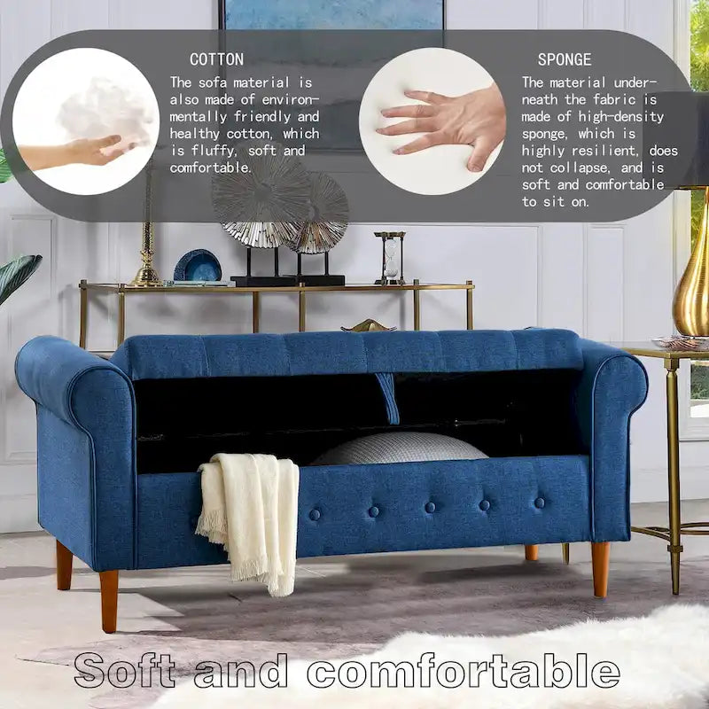 Banc de rangement capitonné pour chambre à coucher, 62 po, pouf moderne en tissu rembourré, banc de fenêtre, design à accoudoirs enroulés
