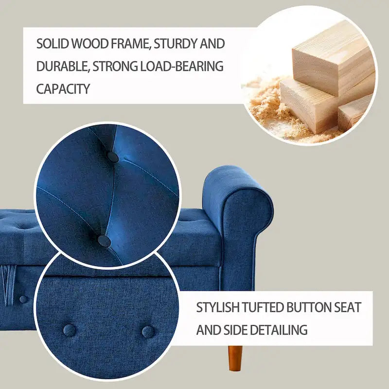 Banc de rangement capitonné pour chambre à coucher, 62 po, pouf moderne en tissu rembourré, banc de fenêtre, design à accoudoirs enroulés